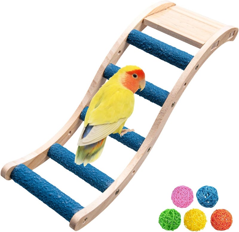 Hamiledyi Nature Wooden Bird Ladder Pet Parrots Climb Bridge Exercise Stands for Parakeet Climbing Chewing Bridge Bird Cage Accessories for Cockatiel Parakeet Lovebirds Budgie (Blue) - Image 1
